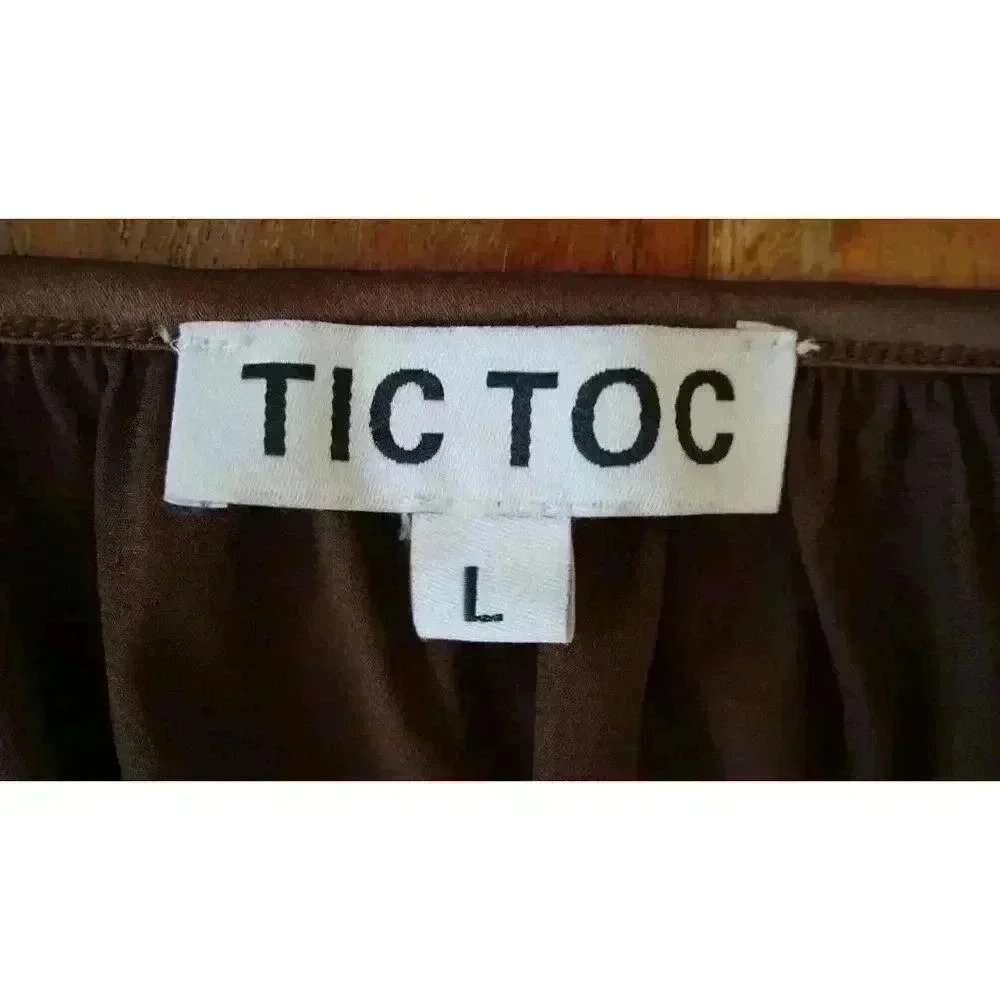 Tic Toc Women's Satin Brown Tie-Front Bustier Top, Size L - Picture 11 of 13